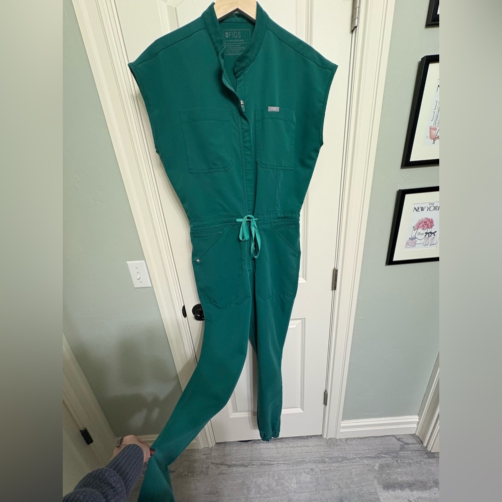 Figs Rafaela Cargo  ScrubJumpsuit in Hunter Green.